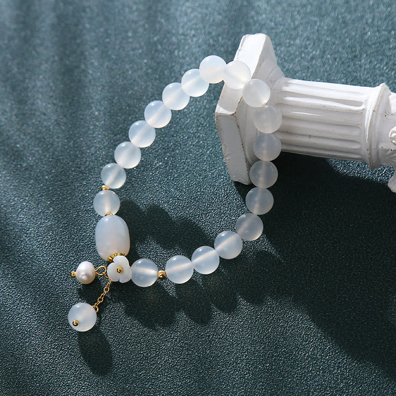 KarmaRipple's Ivory Agate Pearl Flower Fortune Bracelet p11