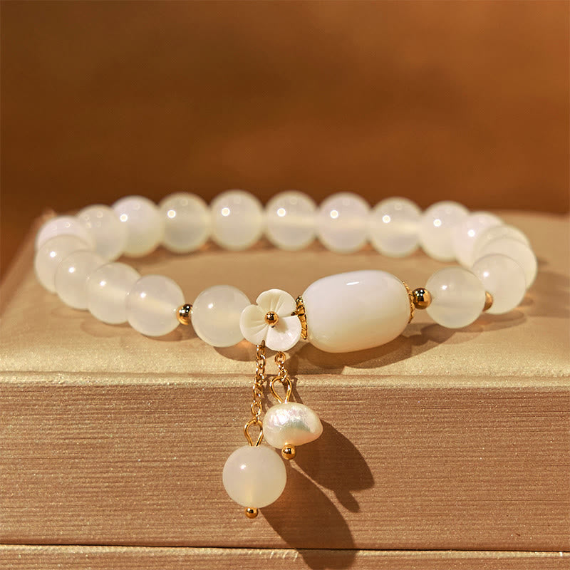 KarmaRipple's Ivory Agate Pearl Flower Fortune Bracelet p1