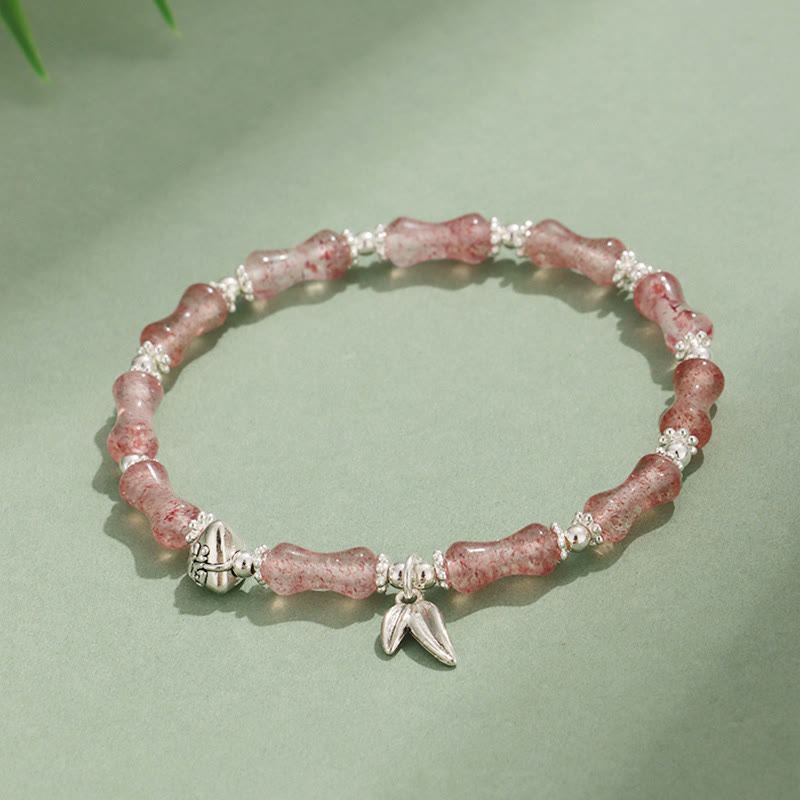 KarmaRipple's Peridot Ivory Jade Strawberry Quartz Green Aventurine Bamboo Fu Character Fortune Bracelet p3