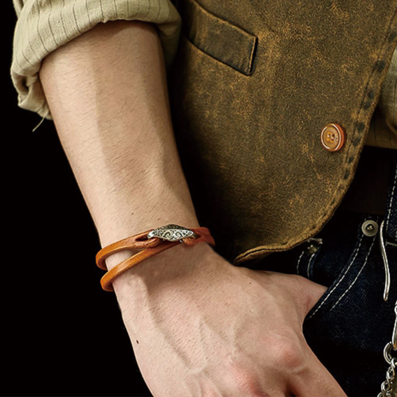 KarmaRipple's 925 Sterling Silver Leather Multi-turn Protection Bracelet p28