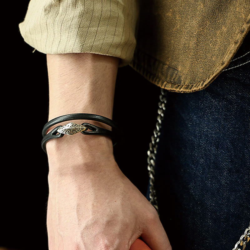 KarmaRipple's 925 Sterling Silver Leather Multi-turn Protection Bracelet p36