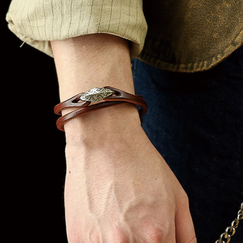 KarmaRipple's 925 Sterling Silver Leather Multi-turn Protection Bracelet p26