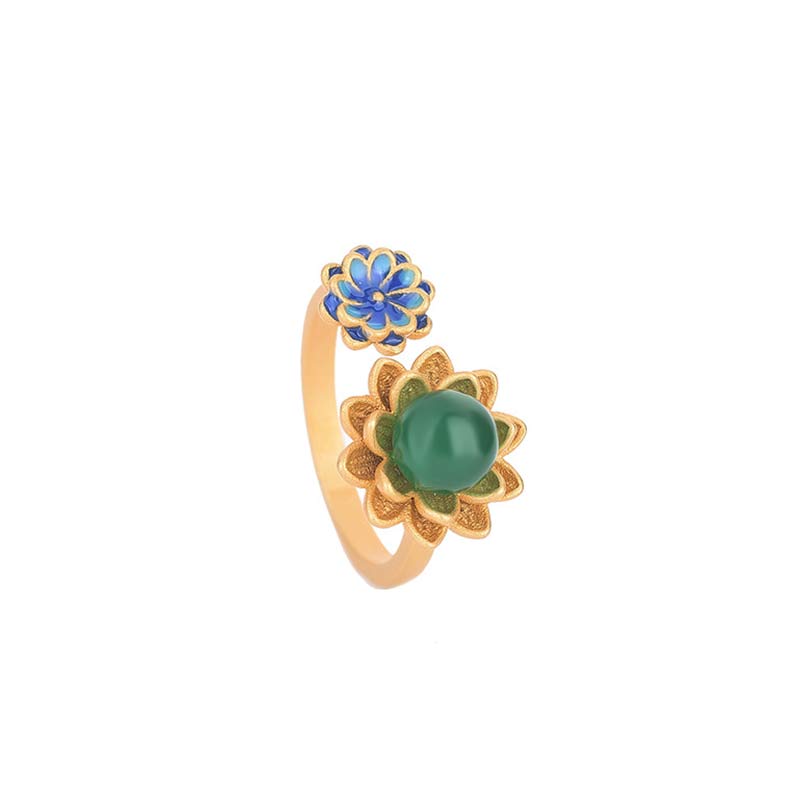 KarmaRipple's Lotus Pattern Jade Abundance Adjustable Ring p6