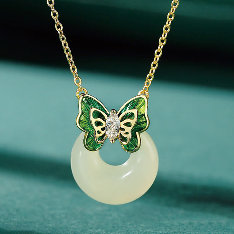 KarmaRipple's 925 Sterling Silver Authentic Hetian Jade Peace Buckle Butterfly Zircon Fortune Bracelet Pendant Necklace p16