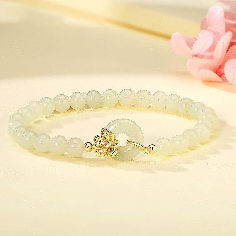 KarmaRipple's 925 Sterling Silver Authentic Hetian Jade Autumn Chrysanthemum Peace Buckle Prosperity Bracelet p1