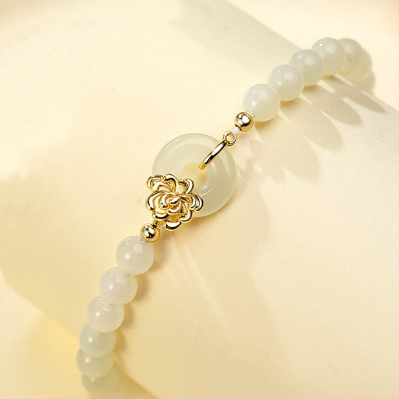 KarmaRipple's 925 Sterling Silver Authentic Hetian Jade Autumn Chrysanthemum Peace Buckle Prosperity Bracelet p2