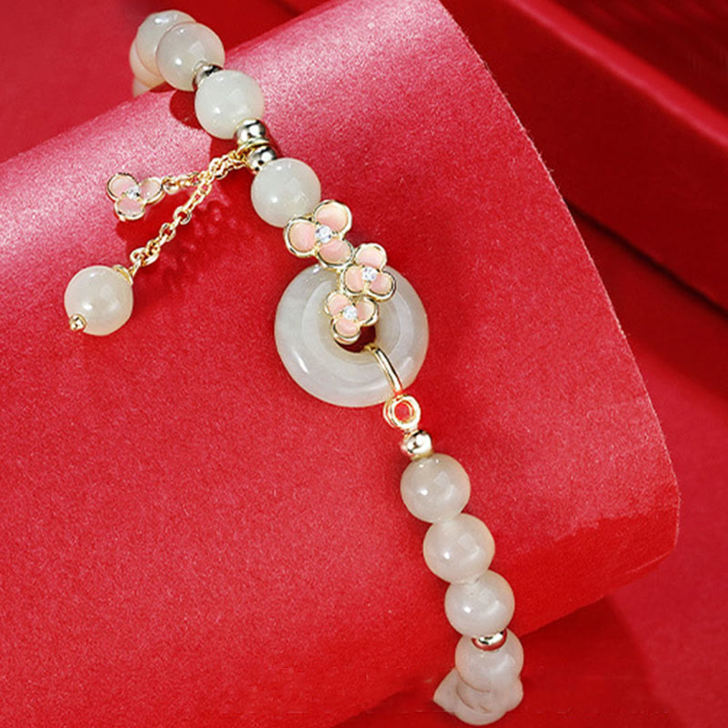 KarmaRipple's 925 Sterling Silver Authentic Hetian Jade Peach Blossom Peace Buckle Zircon Fortune Bracelet Pendant Necklace p4