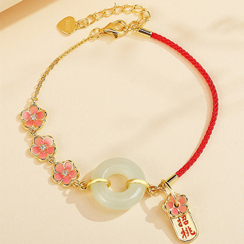 KarmaRipple's 925 Sterling Silver Authentic Hetian Jade Peach Blossom Peace Buckle Zircon Fortune Bracelet Pendant Necklace p13