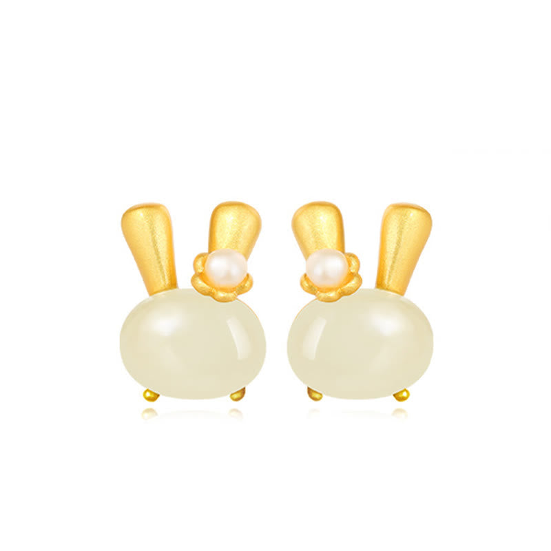 KarmaRipple's 925 Sterling Silver Authentic Hetian Jade Cute Rabbit Pearl Abundance Earrings p12