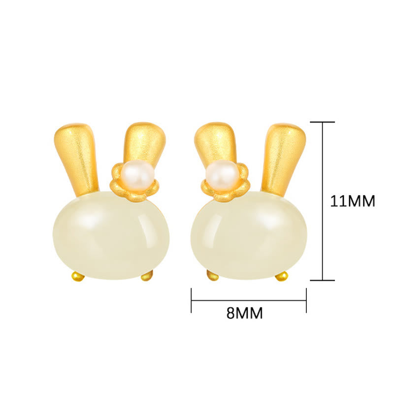 KarmaRipple's 925 Sterling Silver Authentic Hetian Jade Cute Rabbit Pearl Abundance Earrings p11