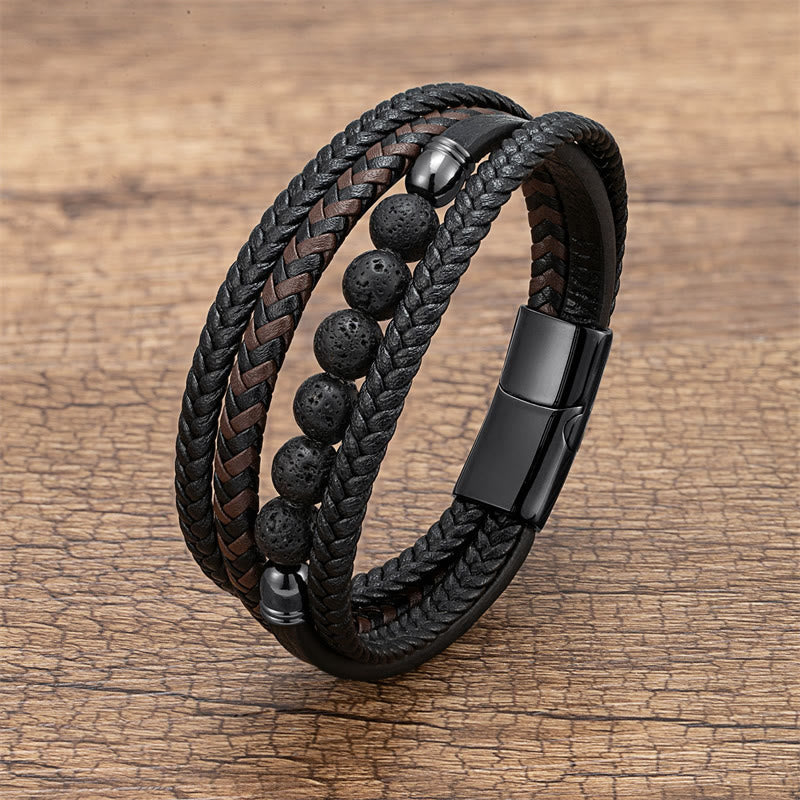 KarmaRipple's Tiger Eye Lava Rock Black Onyx Lazurite Hematite Bead Positive Leather Bracelet p2