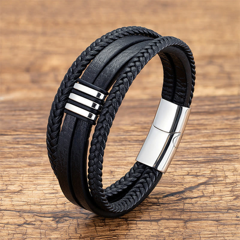 KarmaRipple's Handmade Woven Leather Calm Titanium Steel Buckle Bracelet p18