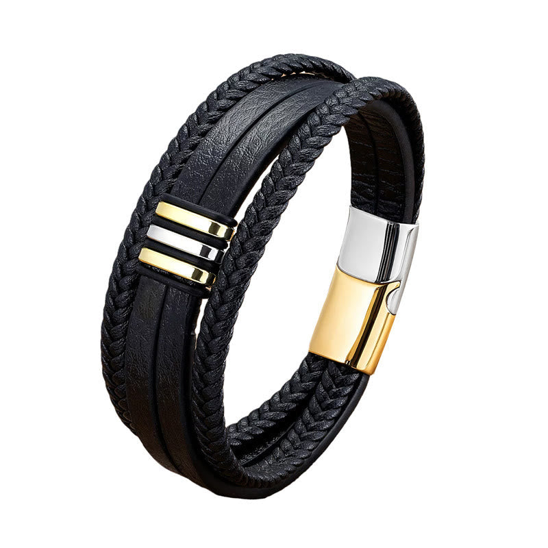 KarmaRipple's Handmade Woven Leather Calm Titanium Steel Buckle Bracelet p9