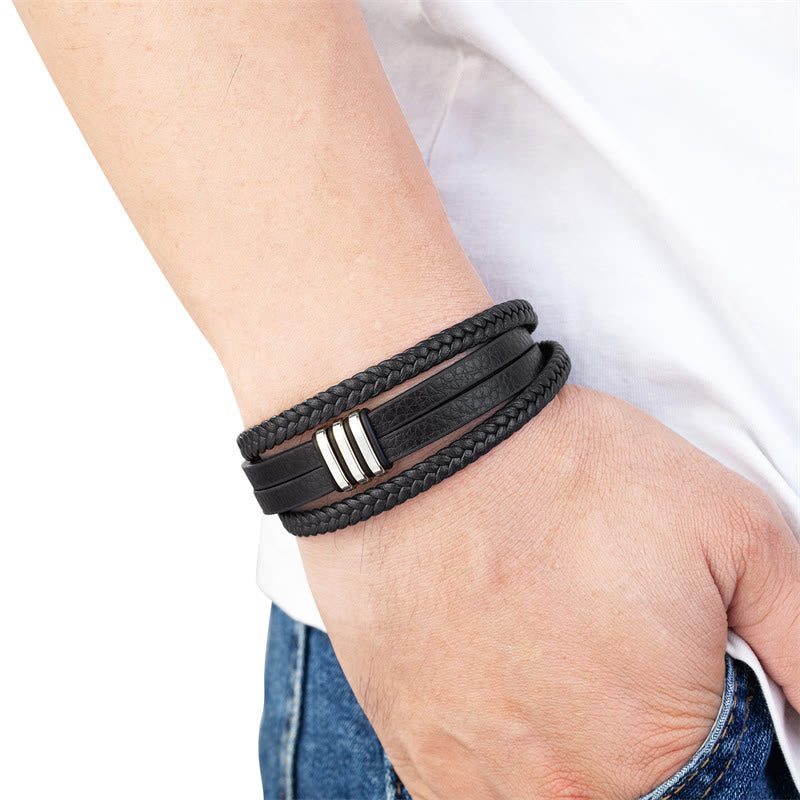 KarmaRipple's Handmade Woven Leather Calm Titanium Steel Buckle Bracelet p6