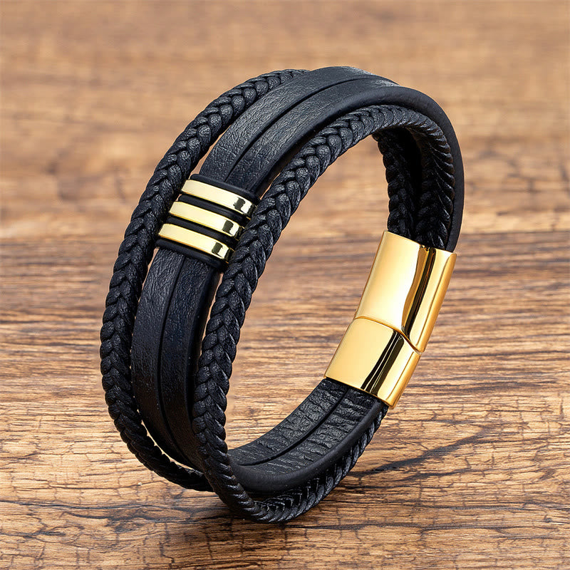 KarmaRipple's Handmade Woven Leather Calm Titanium Steel Buckle Bracelet p5