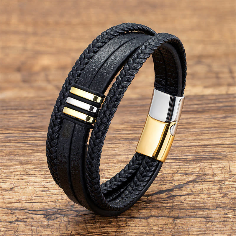 KarmaRipple's Handmade Woven Leather Calm Titanium Steel Buckle Bracelet p20