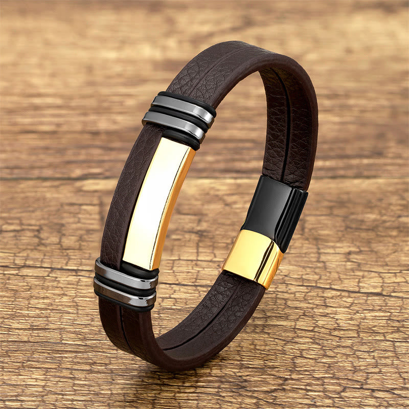 KarmaRipple's Brown Leather Titanium Steel Buckle Balance Bracelet p15