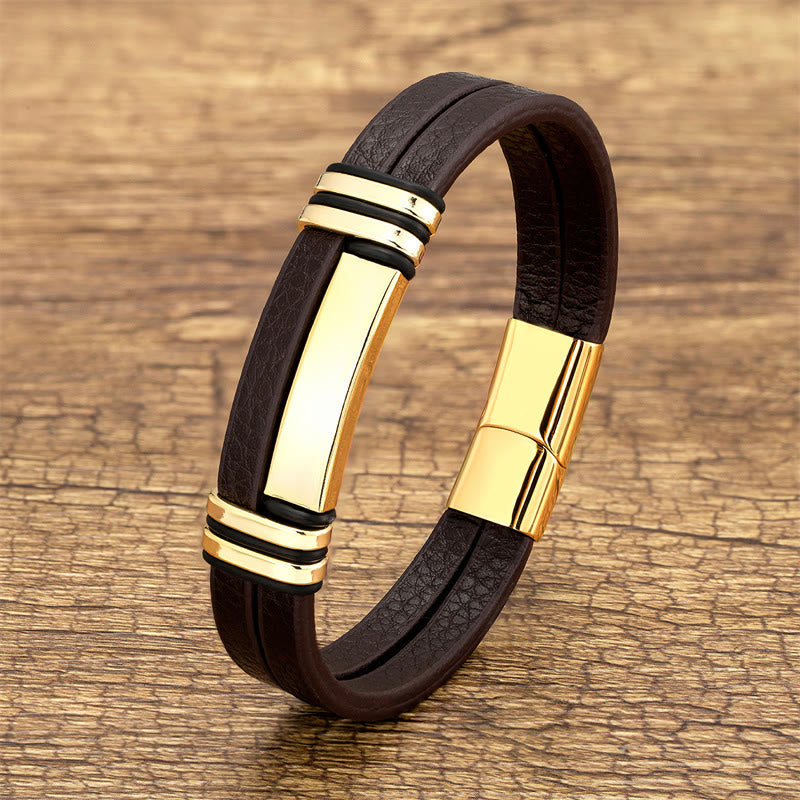 KarmaRipple's Brown Leather Titanium Steel Buckle Balance Bracelet p17