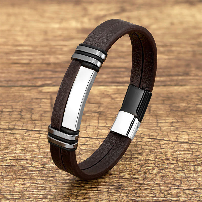 KarmaRipple's Brown Leather Titanium Steel Buckle Balance Bracelet p21