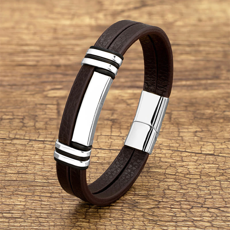 KarmaRipple's Brown Leather Titanium Steel Buckle Balance Bracelet p23