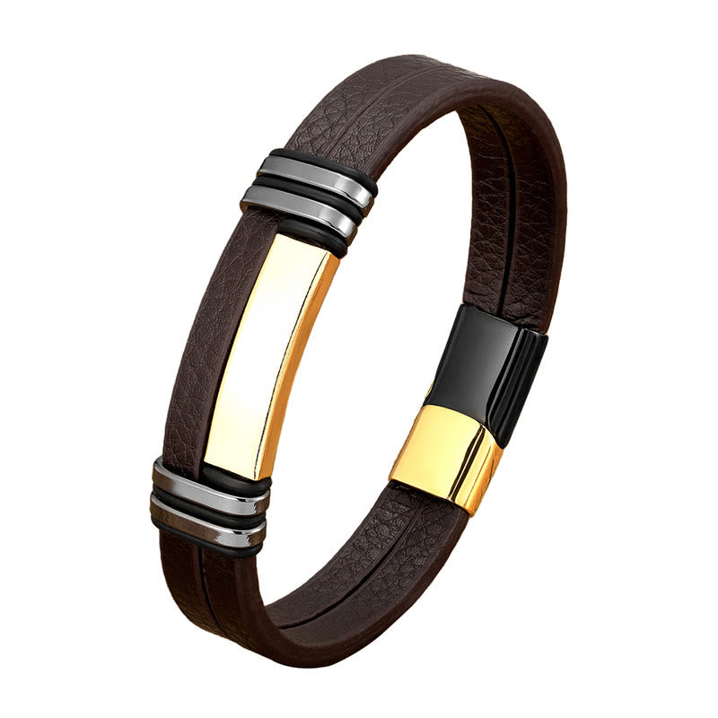 KarmaRipple's Brown Leather Titanium Steel Buckle Balance Bracelet p7
