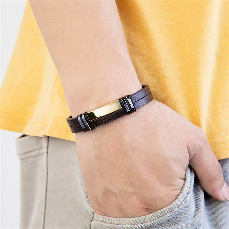 KarmaRipple's Brown Leather Titanium Steel Buckle Balance Bracelet p6