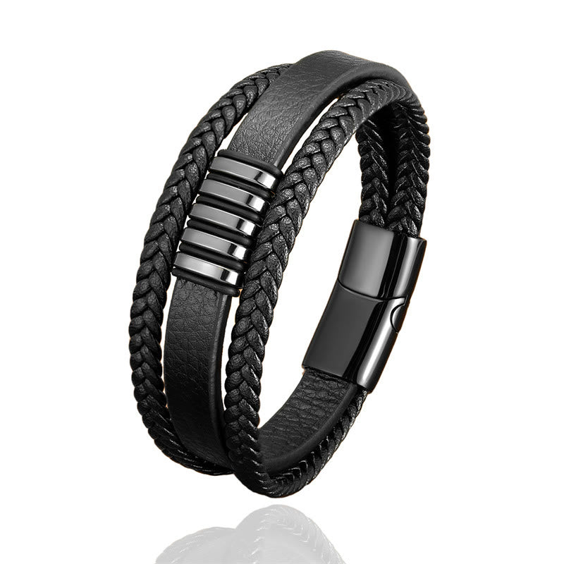 KarmaRipple's Multi-layer Leather Rope Titanium Steel Buckle Balance Bracelet p10