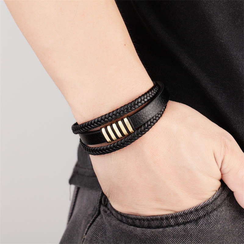 KarmaRipple's Multi-layer Leather Rope Titanium Steel Buckle Balance Bracelet p7