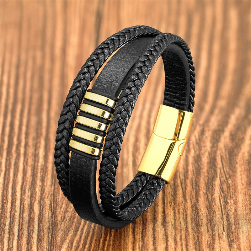 KarmaRipple's Multi-layer Leather Rope Titanium Steel Buckle Balance Bracelet p1