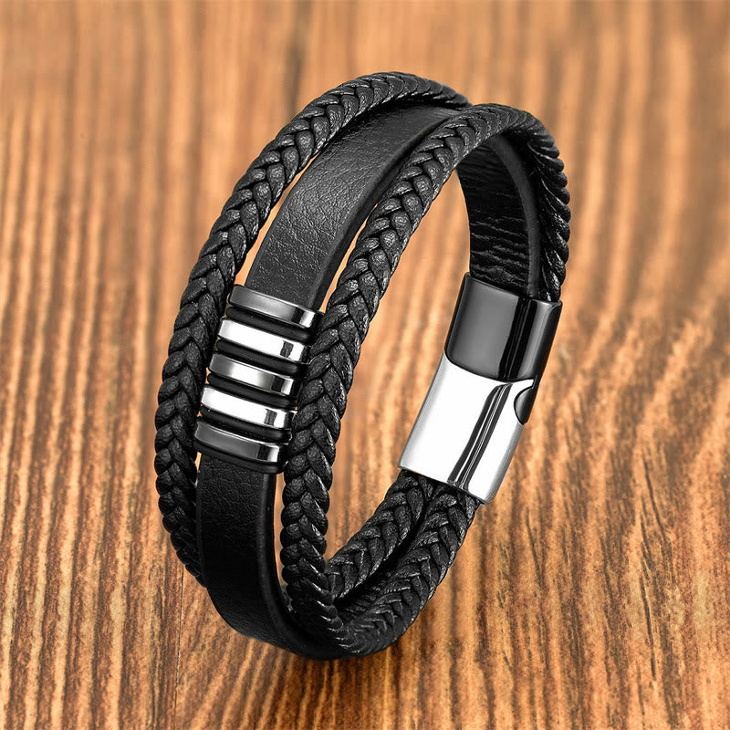KarmaRipple's Multi-layer Leather Rope Titanium Steel Buckle Balance Bracelet p22