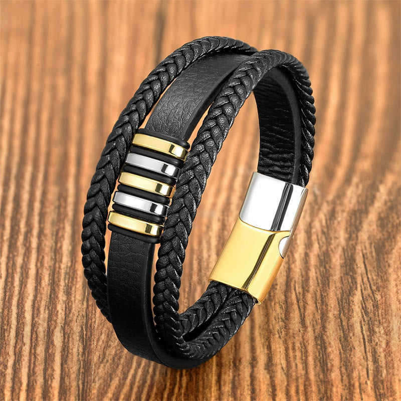 KarmaRipple's Multi-layer Leather Rope Titanium Steel Buckle Balance Bracelet p18