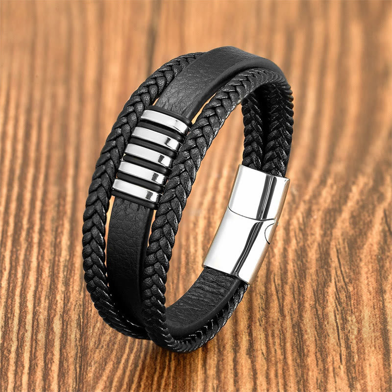 KarmaRipple's Multi-layer Leather Rope Titanium Steel Buckle Balance Bracelet p6