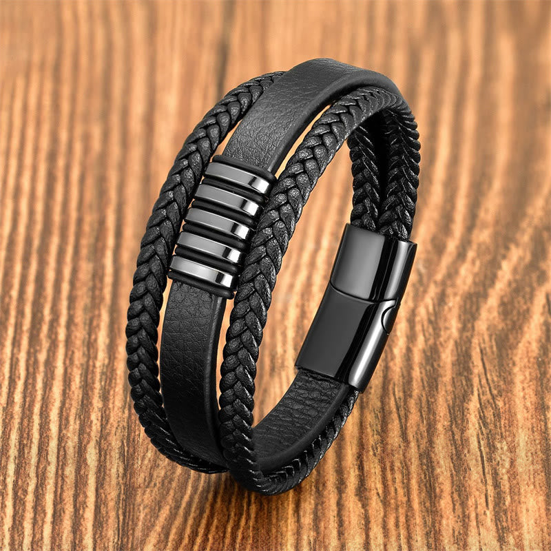 KarmaRipple's Multi-layer Leather Rope Titanium Steel Buckle Balance Bracelet p23