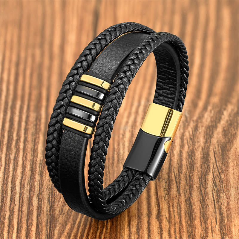 KarmaRipple's Multi-layer Leather Rope Titanium Steel Buckle Balance Bracelet p14