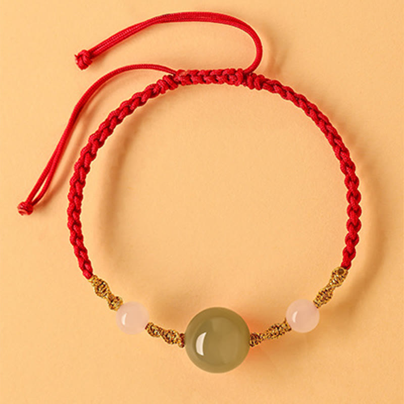 KarmaRipple's Hetian Jade Black Onyx Red Agate Bead Fortune Woven Bracelet p1