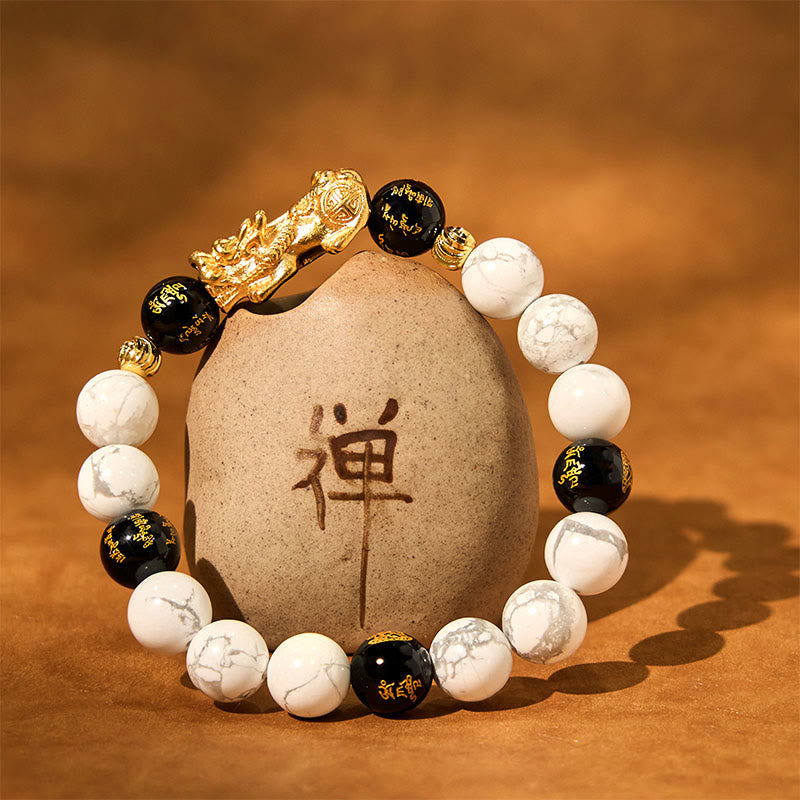 KarmaRipple's Vintage Ivory Turquoise Black Onyx Pixiu Beadwork Blessing Bracelet p4
