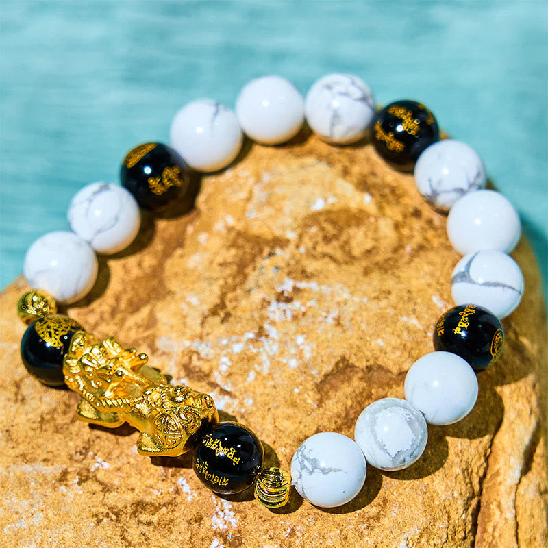 KarmaRipple's Vintage Ivory Turquoise Black Onyx Pixiu Beadwork Blessing Bracelet p2