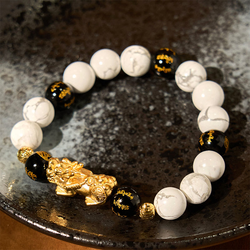 KarmaRipple's Vintage Ivory Turquoise Black Onyx Pixiu Beadwork Blessing Bracelet p14