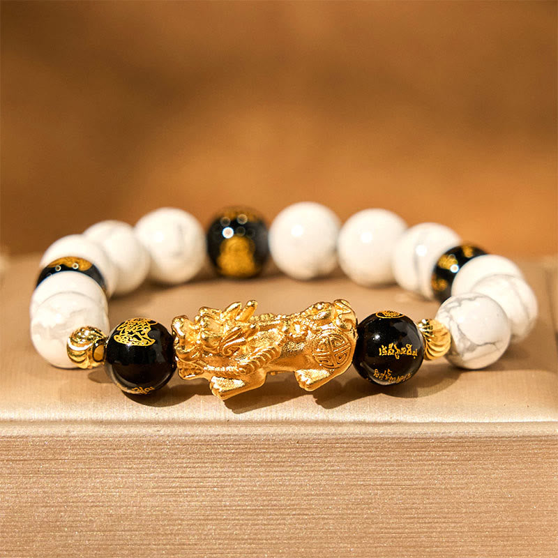 KarmaRipple's Vintage Ivory Turquoise Black Onyx Pixiu Beadwork Blessing Bracelet p3