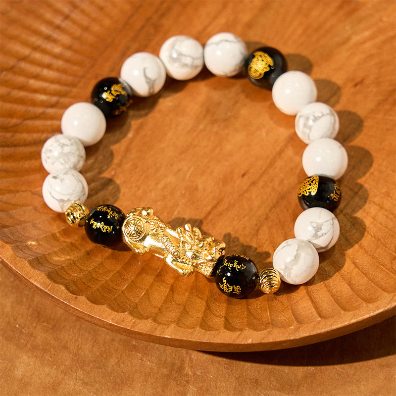 KarmaRipple's Vintage Ivory Turquoise Black Onyx Pixiu Beadwork Blessing Bracelet p13