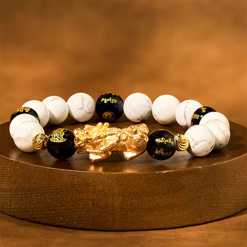 KarmaRipple's Vintage Ivory Turquoise Black Onyx Pixiu Beadwork Blessing Bracelet p12