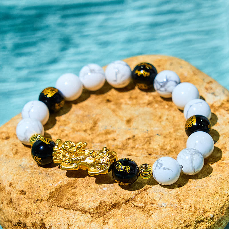 KarmaRipple's Vintage Ivory Turquoise Black Onyx Pixiu Beadwork Blessing Bracelet p1