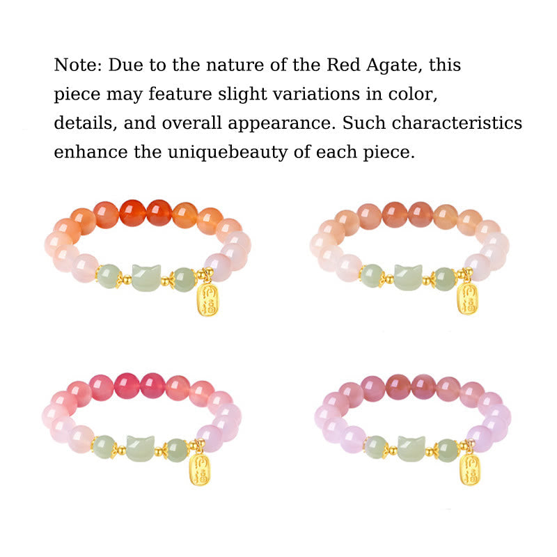 KarmaRipple's 925 Sterling Silver Red Agate Hetian Jade Cat Fu Character Confidence Bracelet p13