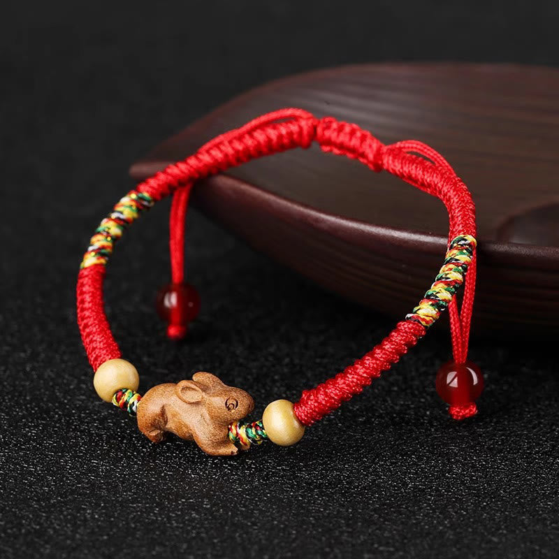 KarmaRipple's Handmade Chinese Zodiac Red String Peach Wood Fortune Bracelet p1