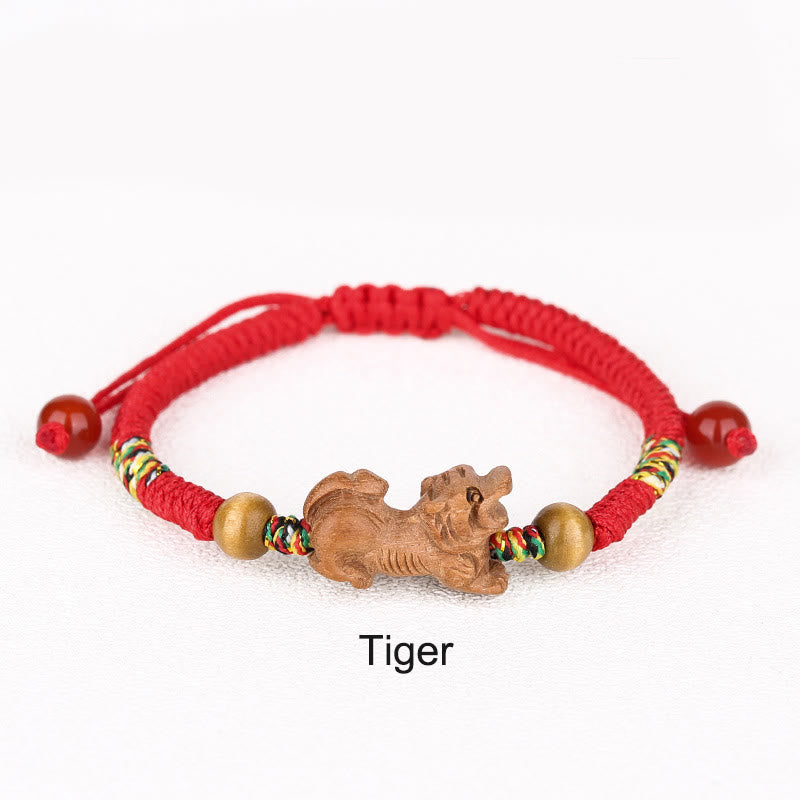 KarmaRipple's Handmade Chinese Zodiac Red String Peach Wood Fortune Bracelet p36