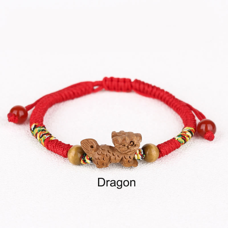 KarmaRipple's Handmade Chinese Zodiac Red String Peach Wood Fortune Bracelet p37