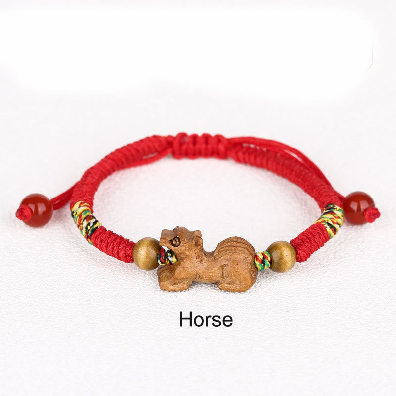 KarmaRipple's Handmade Chinese Zodiac Red String Peach Wood Fortune Bracelet p39