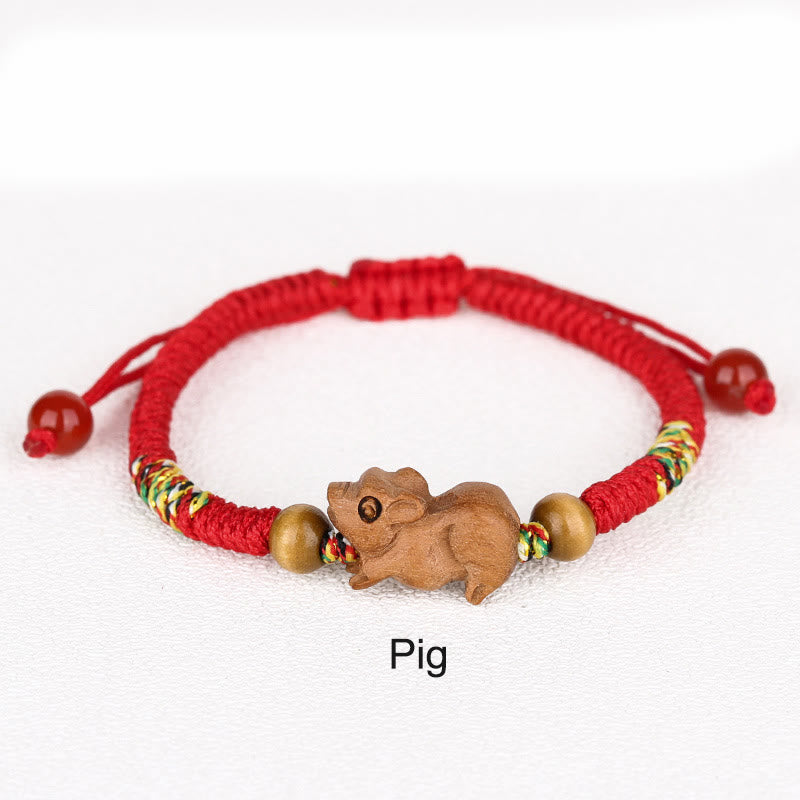 KarmaRipple's Handmade Chinese Zodiac Red String Peach Wood Fortune Bracelet p12