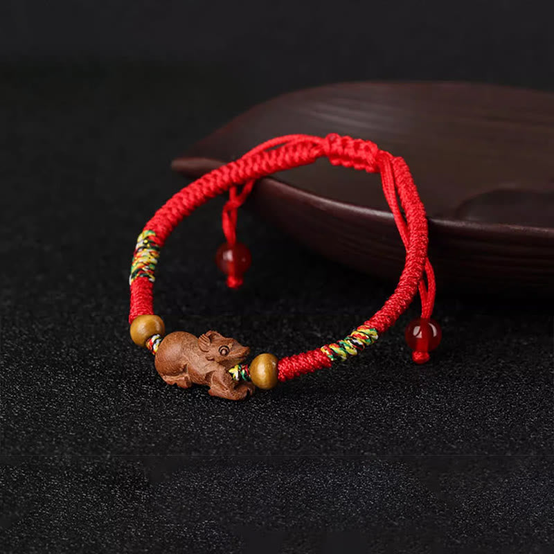 KarmaRipple's Handmade Chinese Zodiac Red String Peach Wood Fortune Bracelet p22