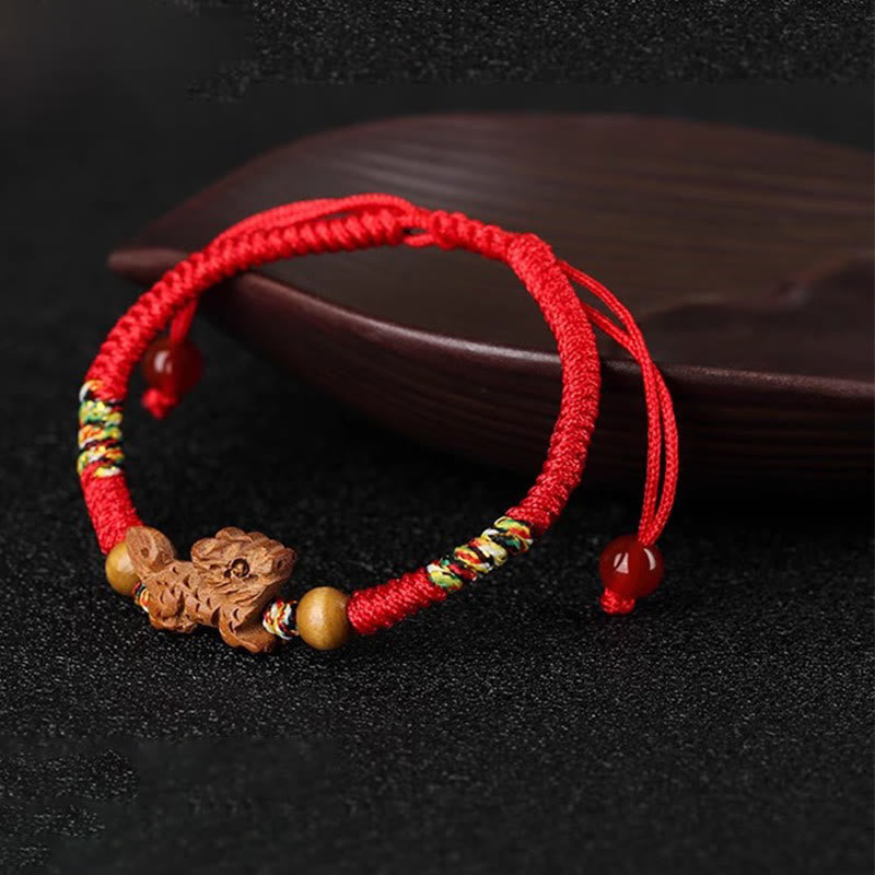 KarmaRipple's Handmade Chinese Zodiac Red String Peach Wood Fortune Bracelet p24